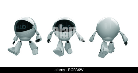 Tre i robot in diverse pose isolato su bianco Foto Stock
