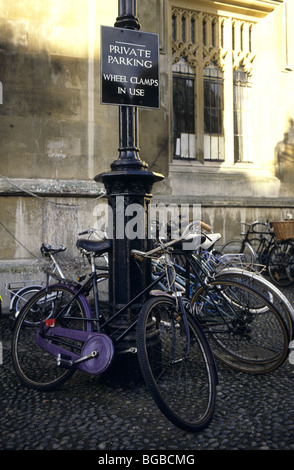 Biciclette parcheggiate in una lampada posta Foto Stock