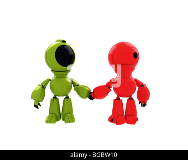 Due robot che agitano le mani Foto Stock