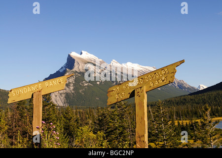 Segni, cime delle montagne rocciose, Sundance gamma, Mt. Howard Douglas, il Parco Nazionale di Banff, Alberta, Canada Foto Stock