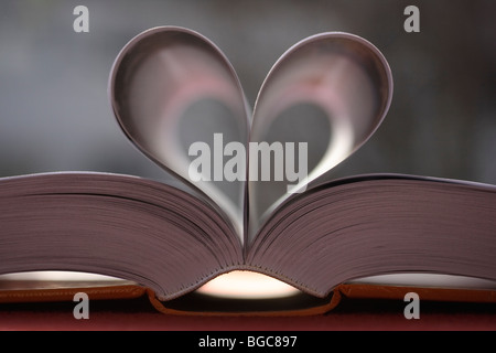 Le pagine del libro, a forma di cuore Foto Stock