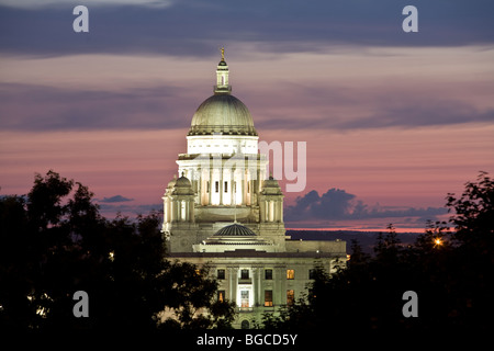 La Rhode Island state house al tramonto a Providence, Rhode Island. Foto Stock