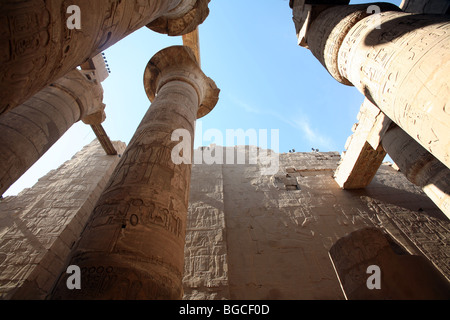 Pilastri del grande Hypostyle Hall dal distretto di Amon-ra nel complesso del Tempio di Karnak in Egitto Foto Stock