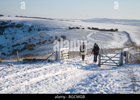 South Downs neve a ditchling beacon sulla South Downs Foto Stock