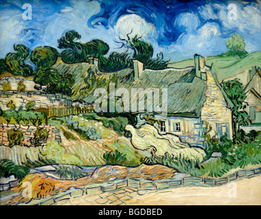 Cottage con il tetto di paglia a Cordeville, Chaumes à Cordeville, Auvers-sur-Oise (1890) olio su tela di Vincent Van Gogh Foto Stock