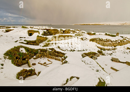 Skara Brae nord europa miglior conservati villaggio neolitico di Orkney continentale regione delle Highlands Scozzesi. SCO 5680 Foto Stock
