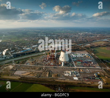 Foto aerea, centrali a carbone vegetale, la costruzione di congelare, EON Kraftwerk Datteln 4 power station, torre di raffreddamento, Datteln, Ruhrgebiet regi Foto Stock