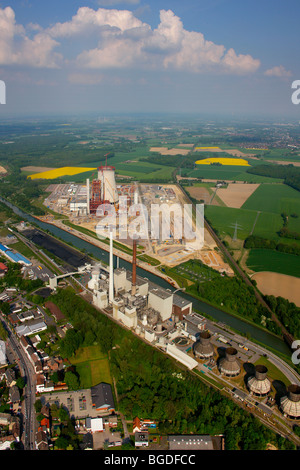 Foto aerea, centrali a carbone vegetale, la costruzione di congelare, EON Kraftwerk Datteln 4 power station, torre di raffreddamento, Datteln, Ruhrgebiet regi Foto Stock