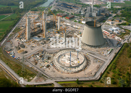 Foto aerea, Kraftwerk Westfalen Power Plant, costruzione impianti energetici, centrali a carbone vegetale, RWE-Power, Datteln-Hamm-Kanal canal, Foto Stock