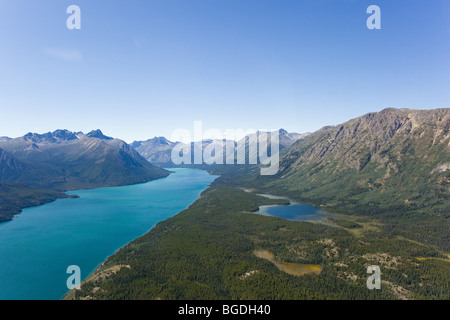 Antenna di Taku braccio del Lake Bennett, storico Chilkoot Pass, Chilkoot Trail, gamma costiere dietro, Yukon Territory, British Colu Foto Stock