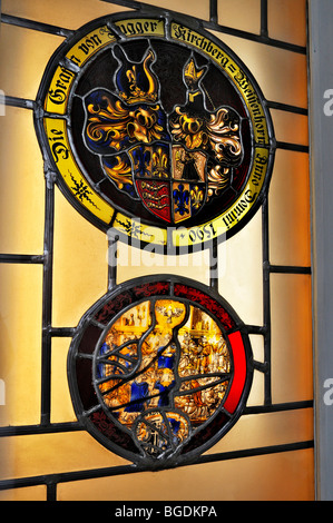 Leadlight windows dal 1590, Abbazia benedettina a Ottobeuren, Baviera, Germania, Europa Foto Stock