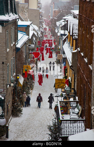 Rue du Petit Champlain nel basso Vecchia Quebec City, in Canada Foto Stock