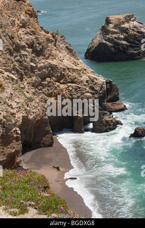 Costa frastagliata e Oceano Pacifico a camino, Rock Point Reyes National Seashore vicino a San Francisco, California. Foto Stock