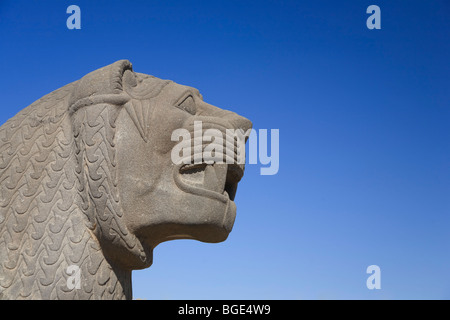 Siria, Aleppo, l'ottavo secolo BC Hittita tempio di Ain Dara, Lion Carving Foto Stock