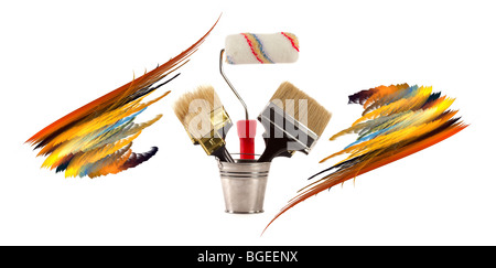 Set completo di spazzole per dipingere un interno in casa Foto Stock