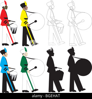 8 diversi tipi di batteristi illustrazione vettoriale. Foto Stock