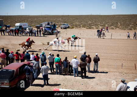 15 novembre 2009 Cowboy horse racing vicino Piramides, Penisola Valdes, Chubut, Patagonia, Argentina Foto Stock