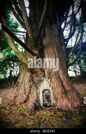 Una fata porta in un bosco magico tree Foto Stock