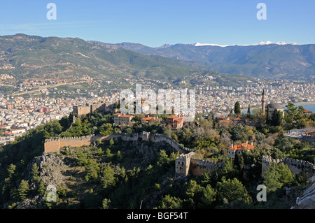 Alanya, vista dal castello di Alanya, Turchia, Türkiye, Alanya, Mare Mediterraneo Foto Stock