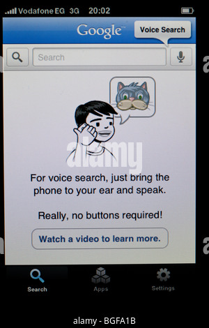 Schermo di Apple iPhone mostra messaggio e l'icona di Google Voice Search Foto Stock