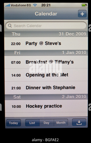 Schermo di Apple iPhone mostra calendario Foto Stock