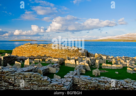 La Pictish / sito norvegese del Broch o' Gurness sul Knowe o' Aikerness terraferma Isole Orcadi Scozia. SCO 5796 Foto Stock