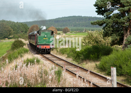 Locomotiva a vapore sul Strathspey Steam Railway vicino a Aviemore, Cairngorm National Park, Scotland, Regno Unito Foto Stock