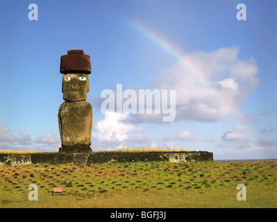 Moais di Ahu Akivi Ahu terrestre sul Patrimonio Mondiale UNESCO dell'isola di pasqua Cile Foto Stock