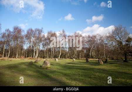 Nove Ladies cerchio di pietra su Stanton Moor, Derbyshire. Foto Stock