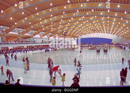 Olympic pubblico ovale Pista di Pattinaggio su ghiaccio, Richmond, BC, British Columbia, Canada - invernali di Vancouver 2010 velocità sede di pattino Foto Stock