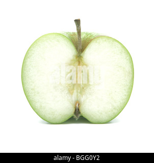 Mezza mela. Verde mela fresche tagliate a metà Foto Stock