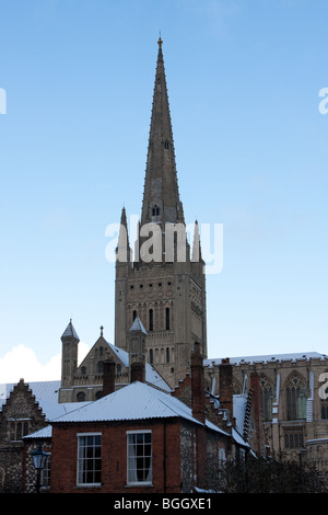 Norwich Cathedral in Norfolk dopo il record UK nevicata dei primi di gennaio 2010. Foto Stock