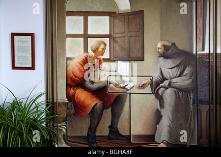 Ruoli di Columbus. La pittura nel monastero de la Rabida in Palos de la Frontera, Huelva, Andalusia, Spagna Foto Stock