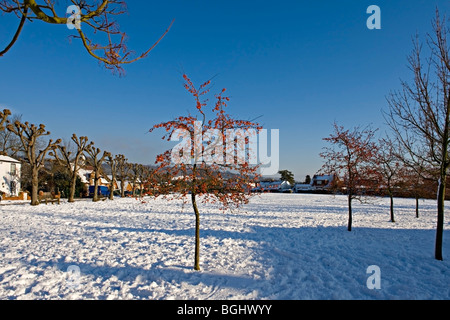 Weald village, Kent, Regno Unito dopo nevicata Foto Stock