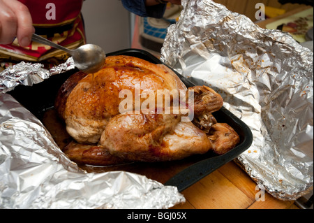 Inumidendo la Turchia per il giorno di Natale la cena, REGNO UNITO Foto Stock
