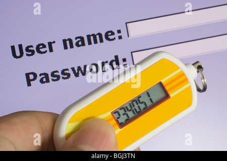 Schermata che richiede la password e token di protezione che raffigura l'autenticazione a due fattori Foto Stock