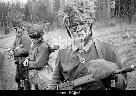 Svedese di soldati di leva durante le manovre 1988. K3 Battaglione Ranger, Karlsborg, Svezia. Foto Stock