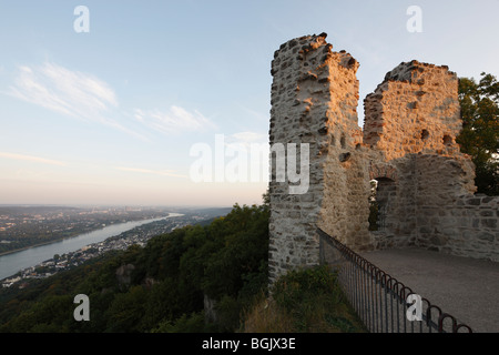 Königswinter, Burg Drachenfels, Blick auf den Rhein bis Bonn Foto Stock