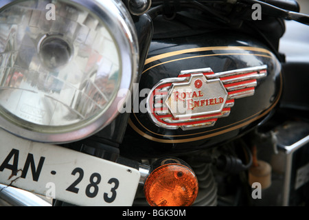 Close-up di un Royal Enfield Moto, India. Foto Stock