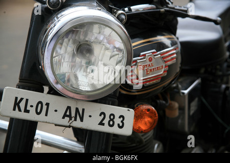 Close-up di un Royal Enfield Moto, India. Foto Stock