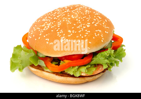 Grandi hamburger con verdure close-up isolato Foto Stock