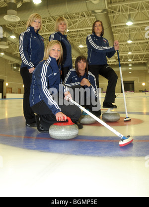 I membri del team GB womens Curling team per le Olimpiadi invernali di Vancouver. Foto Stock