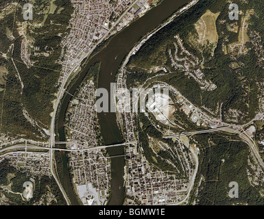 Mappa aerea vista al di sopra Wheeling West Virginia fiume Ohio Wheeling Island Foto Stock
