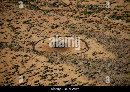 Vedute aeree di insediamenti Himba, Kaokoland, Namibia. Foto Stock