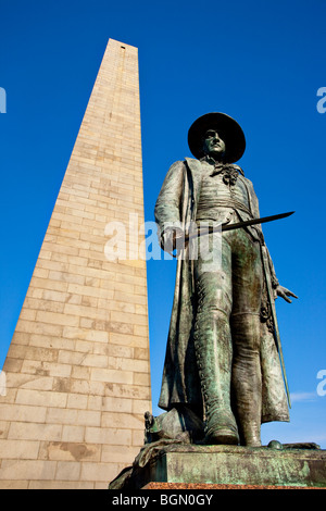 Il Colonnello William Prescott statua sotto il Bunker Hill Memorial, Boston Massachusetts, STATI UNITI D'AMERICA Foto Stock