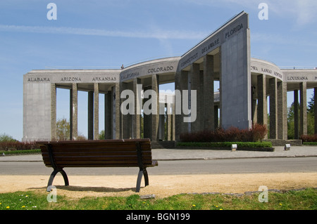 Seconda guerra mondiale II American Memorial presso la collina di Mardasson commemora la Battaglia di Bulge, Bastogne, Ardenne, Belgio Foto Stock