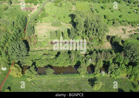 Superficie boschiva, zone umide e reedland dall'aria, Demerbroeken riserva naturale, Belgio Foto Stock