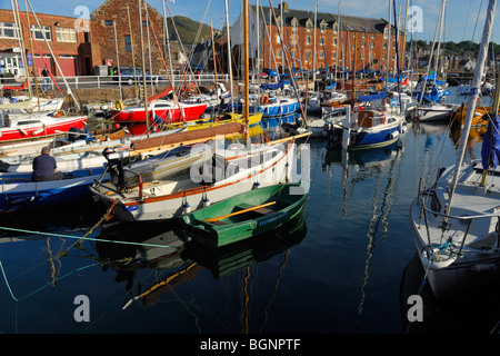 Barche colorate nel porto di North Berwick, East Lothian, Scozia, Regno Unito Foto Stock