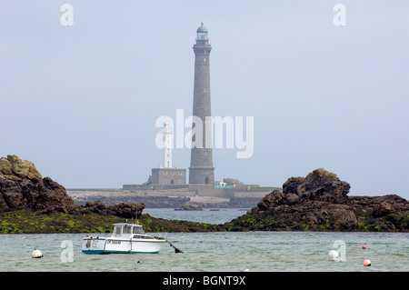 Phare de l'île Vierge, più alto faro di pietra in Europa, Lilia, Plouguerneau, Finistère Bretagna, Francia Foto Stock