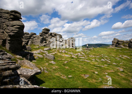 Hound Tor, un alterato pesantemente affioramento di granito sul Parco Nazionale di Dartmoor, Devon, Regno Unito Foto Stock